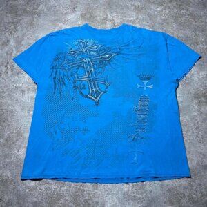 Blue Graphic T-Shirt with Cross Design